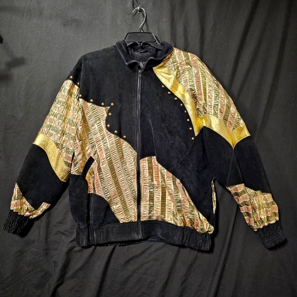 Vtg Medium Laura Rosenthal Metallic Gold/Black Leather Jacket Bomber HTF 80s 70s